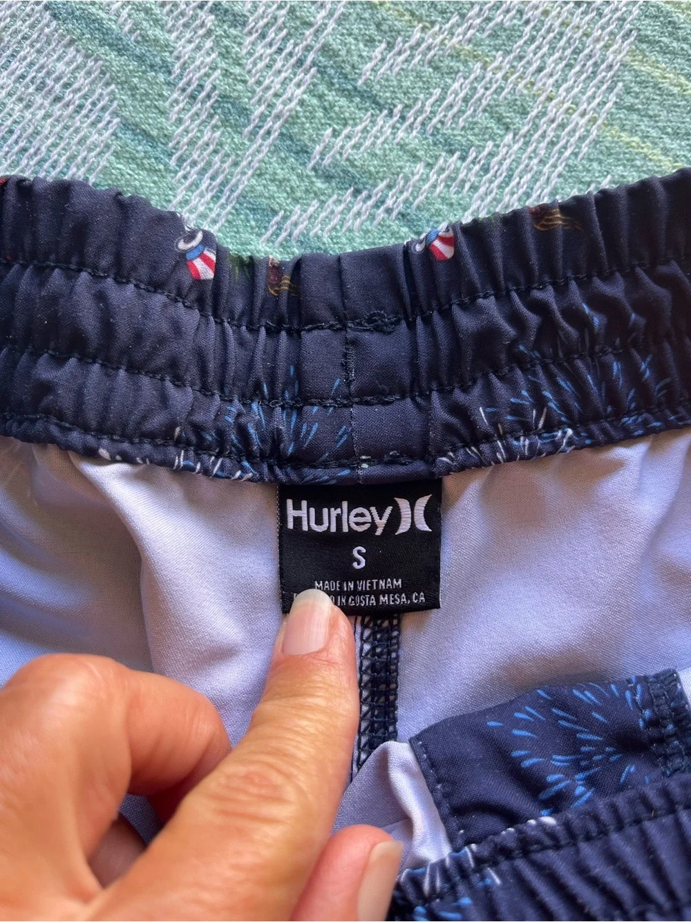 Hurley Navy Swim Board Shorts with Red & White Patriotic Accents